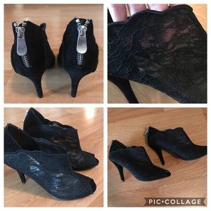 Cato Beautiful sz 7 Peep Toe Black Lace Heels Sexy